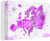 Canvas Wereldkaart - 60x40 - Wanddecoratie Wereldkaart - Europa - Kleuren