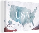 Canvas Wereldkaart - 30x20 - Wanddecoratie Wereldkaart - Verenigde Staten - Olieverf