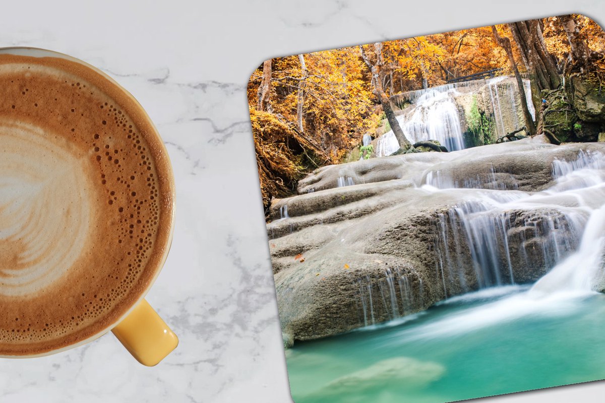 Onderzetters voor glazen - Bos - Waterval - Water - Herfst - 10x10 cm - Glasonderzetters - 6 stuks