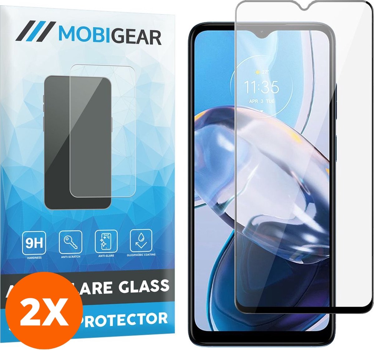 Mobigear Screenprotector geschikt voor Motorola Moto E22 Glazen | Mobigear Premium Screenprotector - Case Friendly - Zwart (2-Pack)
