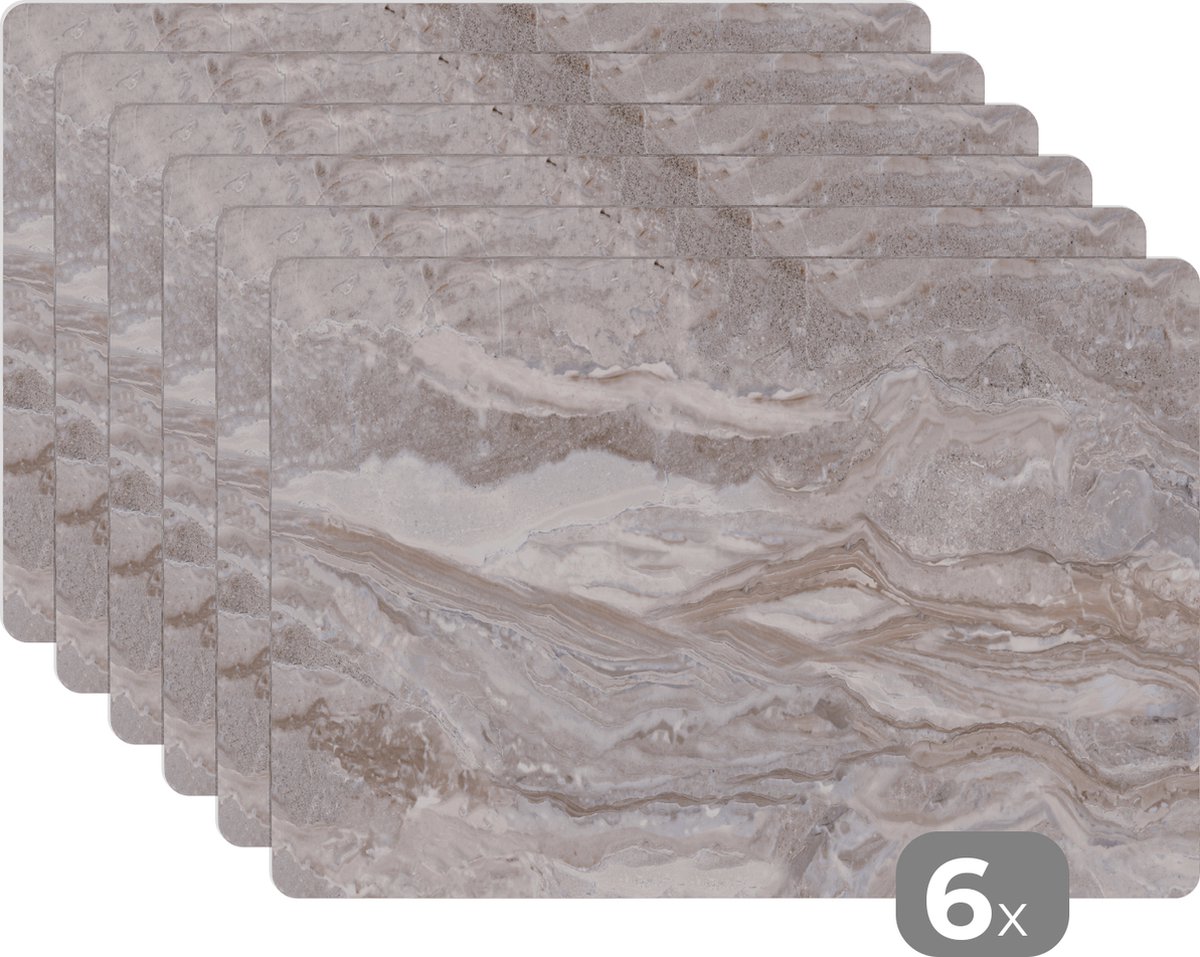 Placemat - Placemats kunststof - Marmer - Stenen - Roze - Textuur - 45x30 cm - 6 stuks - Hittebestendig - Anti-Slip - Onderlegger - Afneembaar