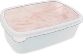 Broodtrommel Wit - Lunchbox - Brooddoos - Marmer - Roze - Lijn - 18x12x6 cm - Volwassenen