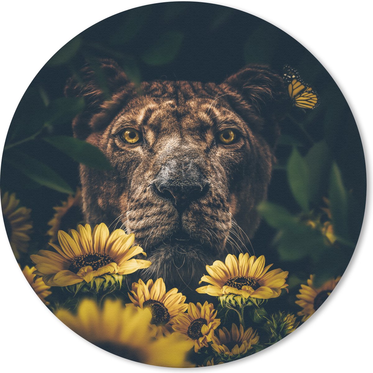 Muismat rond 40x40 cm - Mousepad Leeuw - Bloemen - Dieren - Botanisch - Ronde muismatten
