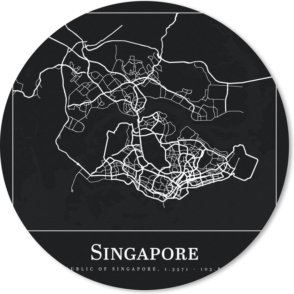 Muismat rond 30x30 cm - Mousepad Singapore - Kaart - Plattegrond - Stadskaart - Ronde muismatten - Stadskaart