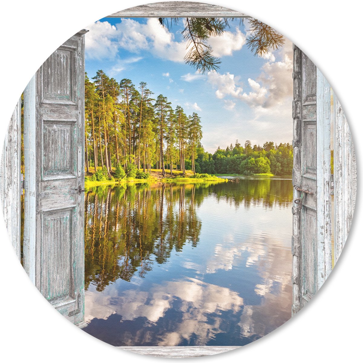 Muismat rond 30x30 cm - Mousepad Water - Landschap - Raam - Doorkijk - Ronde muismatten