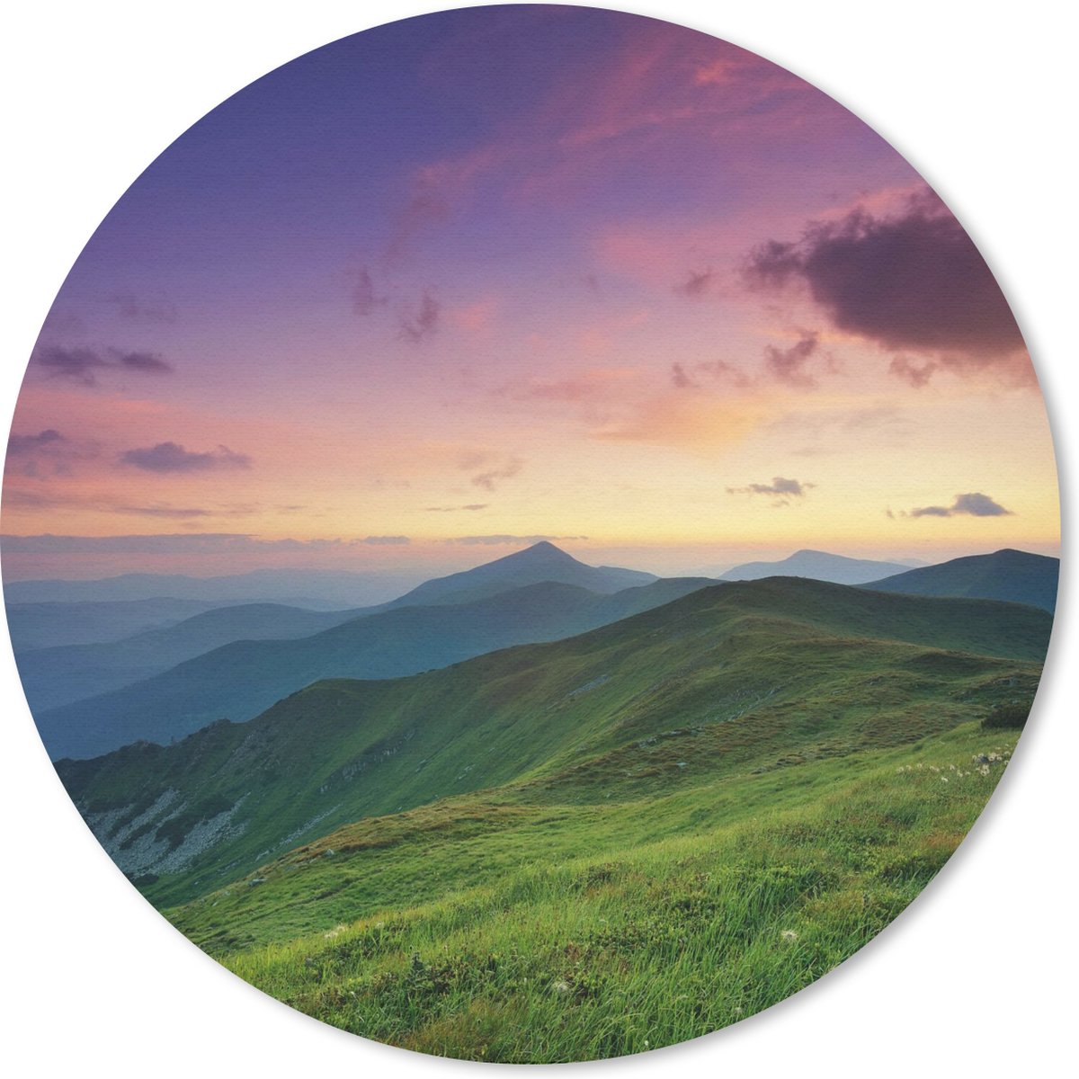 Muismat rond 40x40 cm - Mousepad Berg - Gras - Landschap - Avond - Ronde muismatten