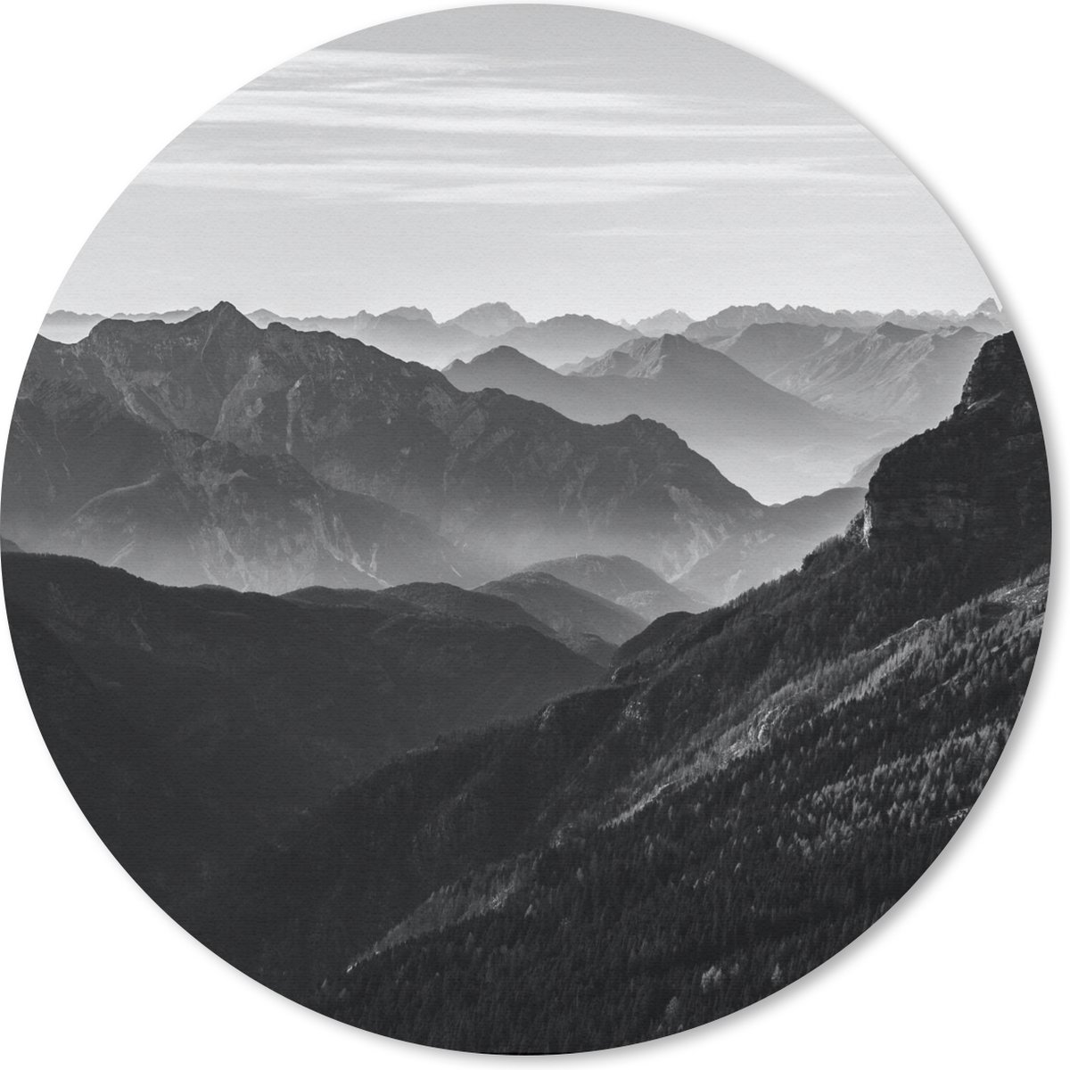 Muismat rond 20x20 cm - Mousepad Bergen - Natuur - Mist - Ronde muismatten