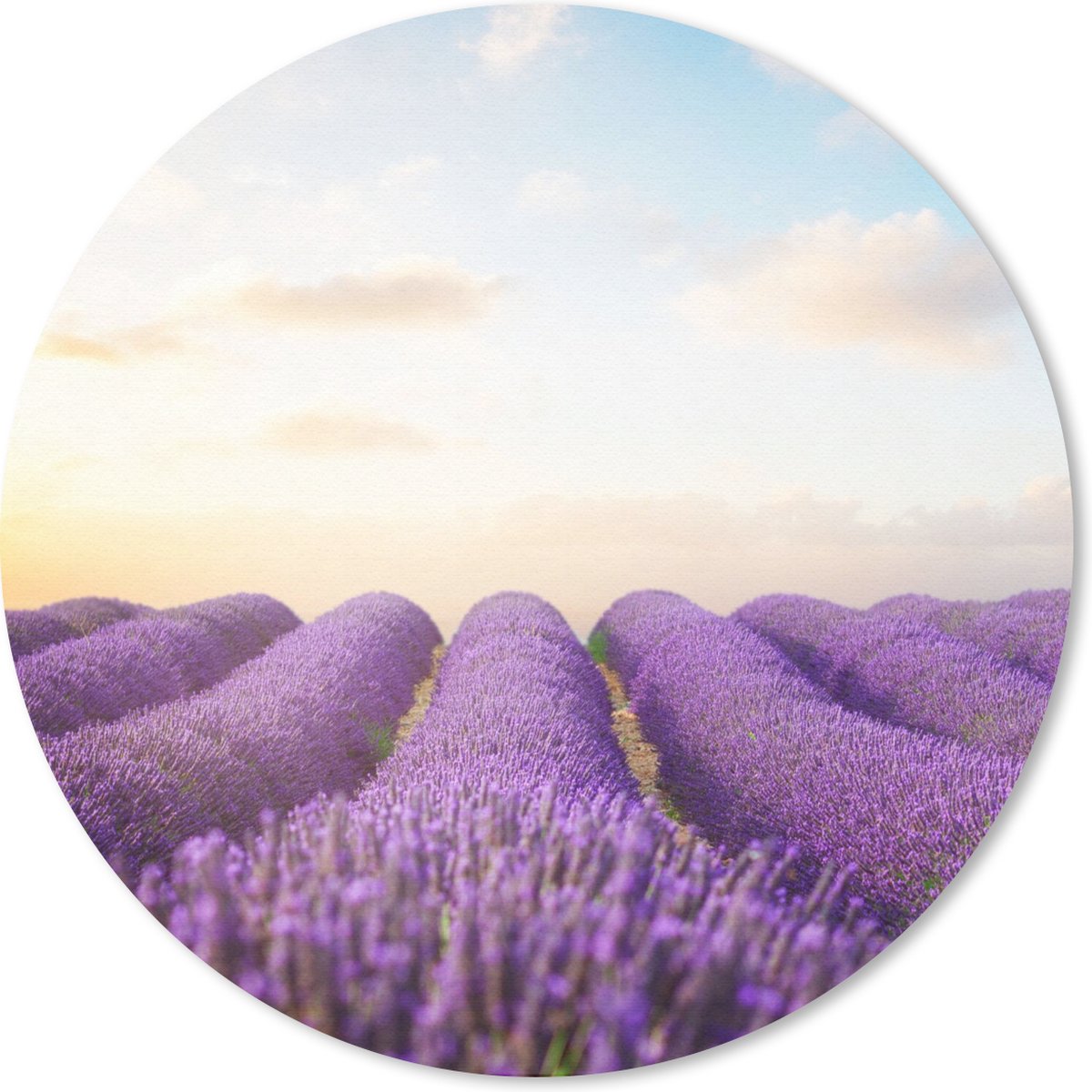 Muismat rond 40x40 cm - Mousepad Lavendel - Lucht - Wolken - Bloemen - Ronde muismatten