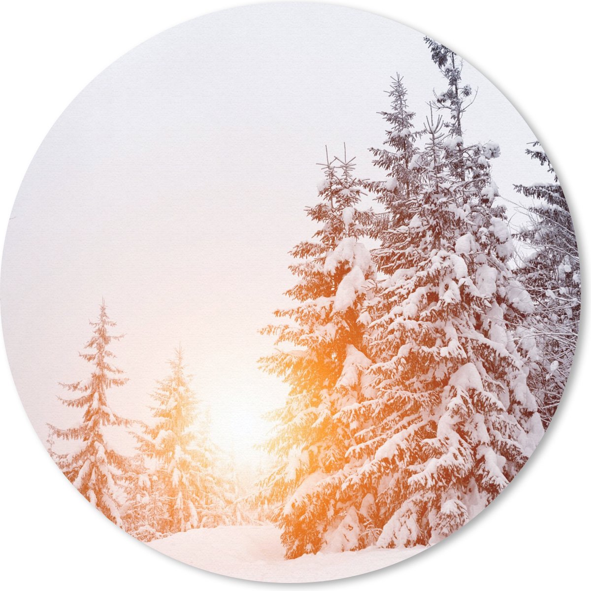 Muismat rond 20x20 cm - Mousepad Zon - Bomen - Sneeuw - Ronde muismatten