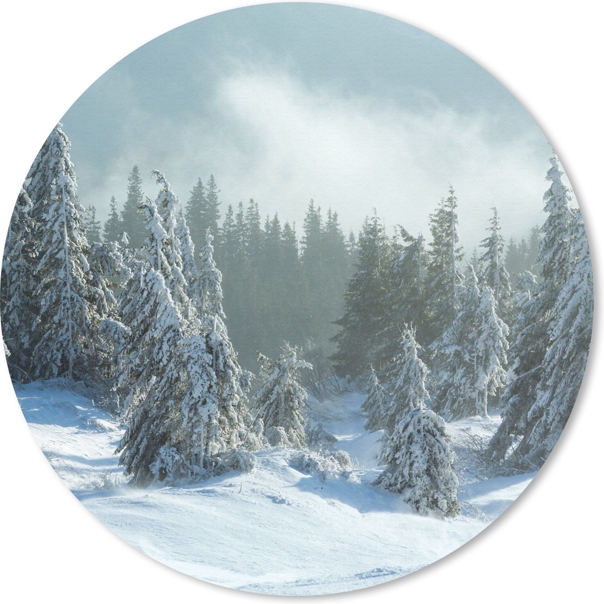 Muismat rond 40x40 cm - Mousepad Bos - Sneeuw - Winter - Ronde muismatten