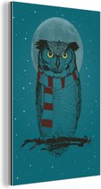 Décoration murale Métal - Peinture Aluminium Industriel - Hibou - Hiver - Nuit - Lune - 120x180 cm - Dibond - Photo sur aluminium - Décoration murale industrielle - Pour le salon/chambre