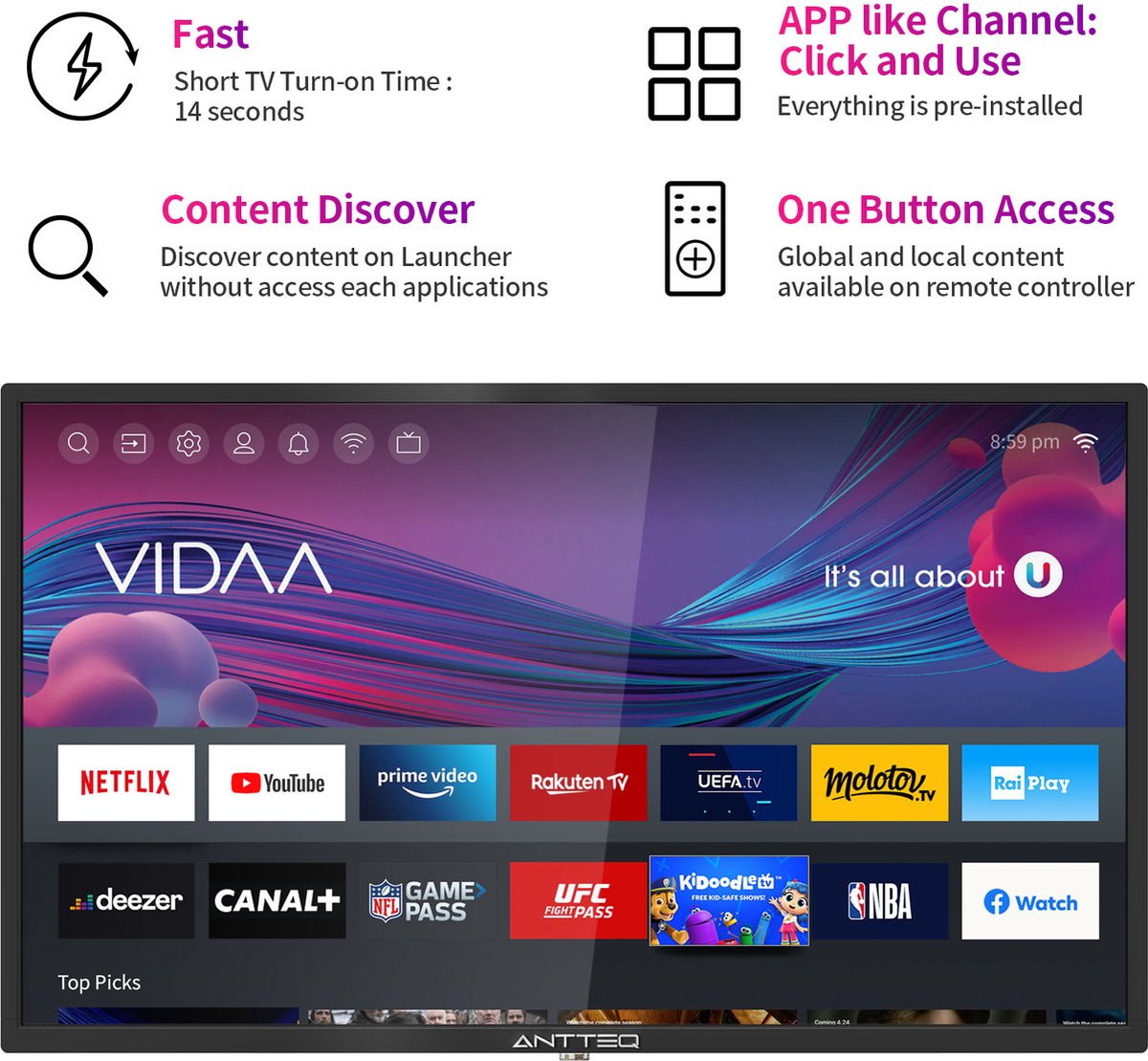 ANTTEQ AV24H3 24 Inch HD Ready LED TV - afbeelding 3