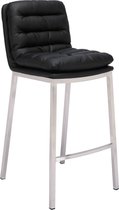 Barkruk Sylvanus Deluxe - Zwart - RVS - Modern Design - Ergonomische Barstoelen - Set van 1 - Met Rugleuning - Voetensteun - Voor Keuken en Bar - Gestoffeerde Zitting - Imitatie Leder