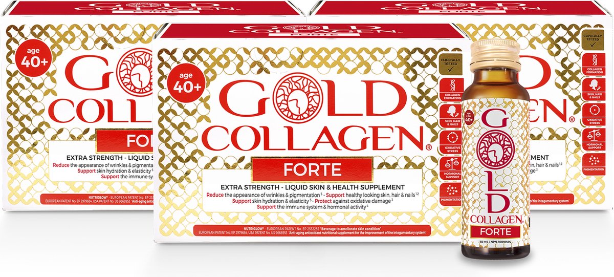 Gold Collagen Forte (maandkuur : 3 dozen 10 x 50ml) - Meest complete, gepatenteerd en klinisch geteste formule >> Nu met Exclusief Kikoy Strandlaken