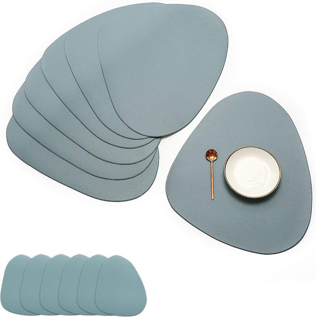 ronde set van 6 placemats en 6 onderzetters veeg schoon antislip PVC hittebestendige placemats voor keukentafel 38 cm blauw