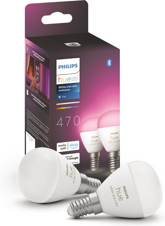 Lampe boule Philips Hue - lumière blanche et colorée - pack de 2 - E14