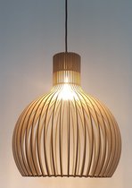 Olivios design hanglampen houten hanglamp Parabola delgado klein van 4mm dik MDF 49 ribben met matzwart accent nederlands ondwerp . olivios