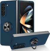 Magnetisch Hoesje Geschikt voor Samsung Galaxy Z Fold 5 | Kickstand Back Cover met Standaard | Telefoonhoesje met Ring | Beschermhoes met Magneet voor Auto Houder Blauw