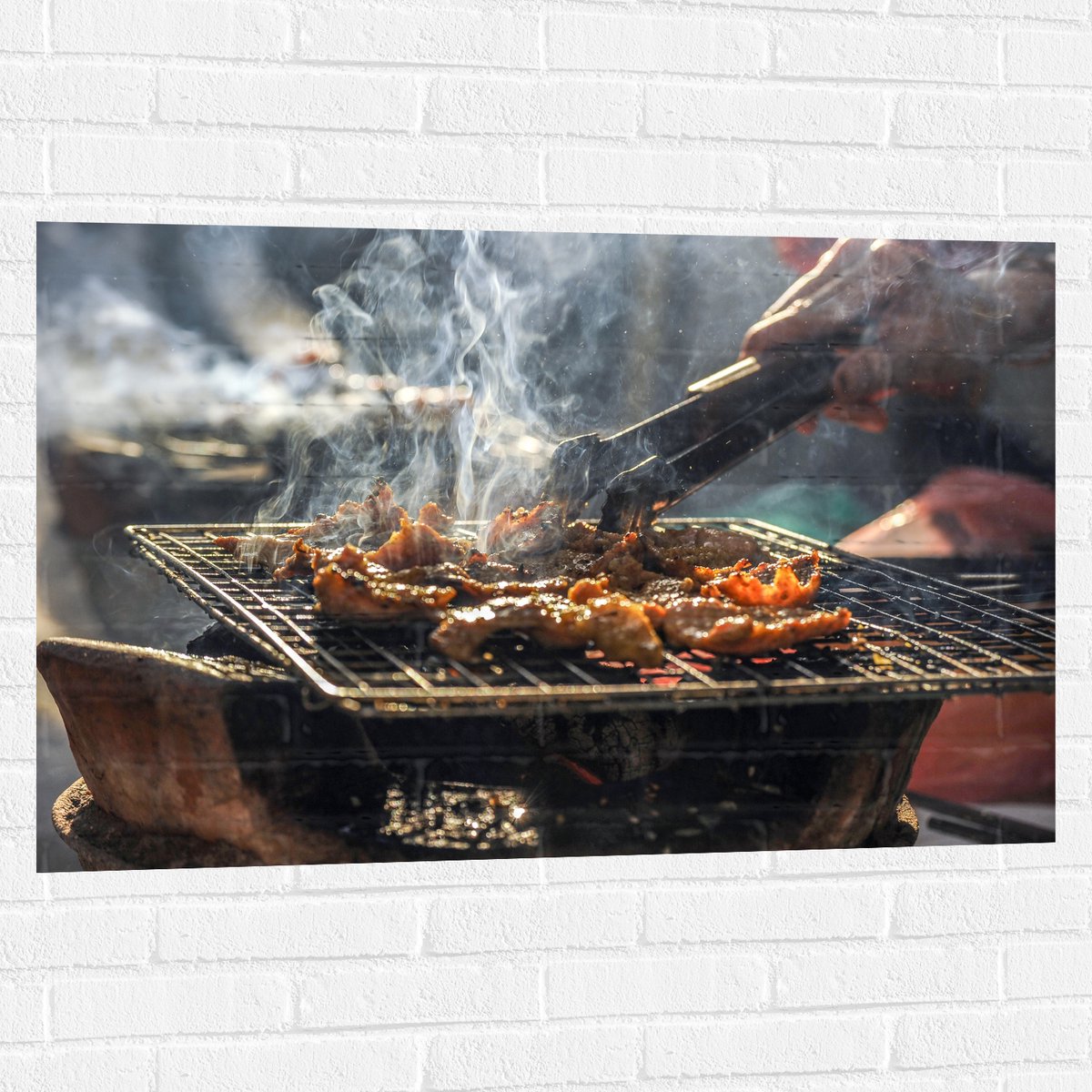 Muursticker - Barbecue - Kool - Rook - Tang - Vlees - Bakken - Eten - Buiten - 105x70 cm F
