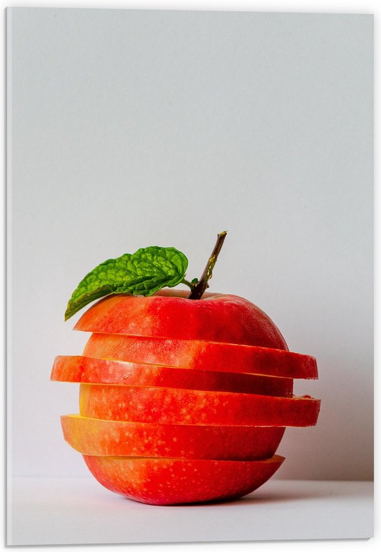 Acrylglas - Appel - Gesneden - Gestapeld - Blaadje - Eten - Fruit - Rood - 40x60 cm Foto op Acrylglas (Wanddecoratie op Acrylaat)