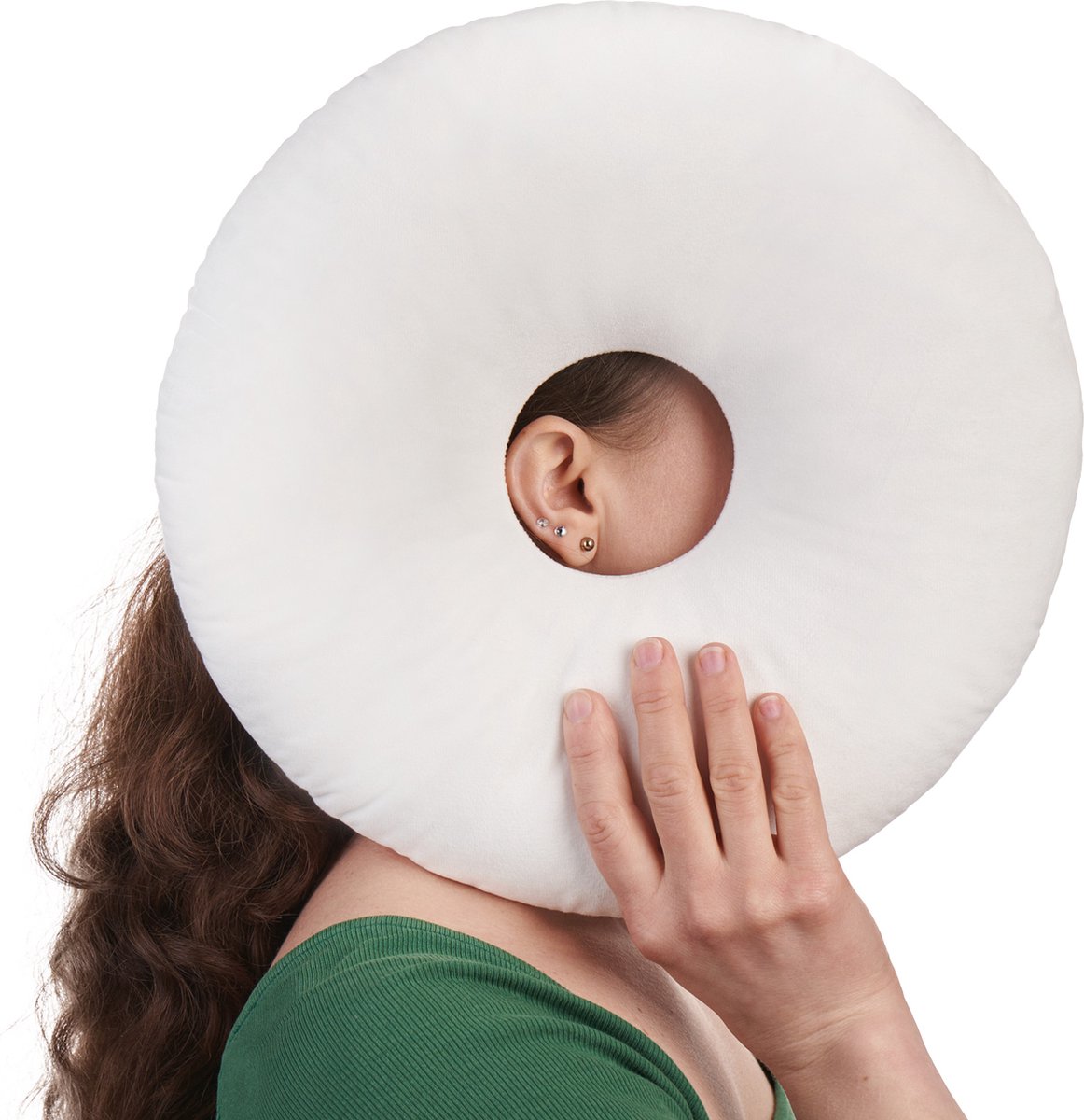 Piercing Kussen - Donut Kussen Met Gat Voor Oor - Hoofdkussen Zijslaper - Verstelbare Vulling - 29x29 cm - Ringkussen - Piercingkussen - Hoofd Kussen - Zijslaper Kussen - Wit