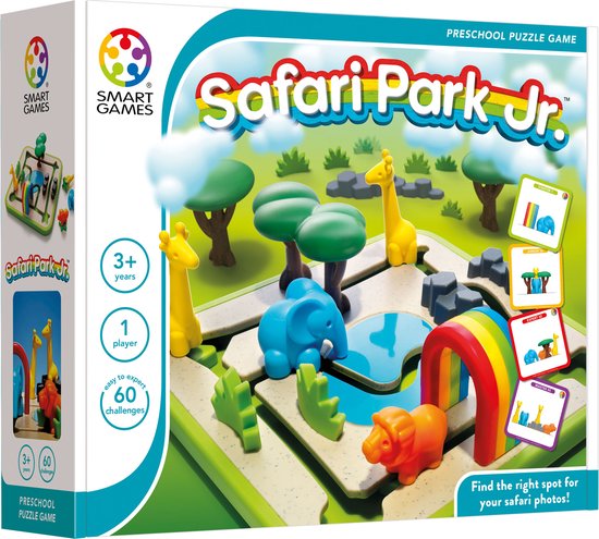 SmartGames - Safari Park Jr. - 60 opdrachten - educatief spel voor kleuters - Olifant, Giraffen en Leeuw