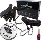 FishingMags - Magneetvissen set - Magneetvissen - Vismagneet - 400 KG - 20m Touw - Dreghaak - Schroefborgmiddel - Handschoenen - Karabijnhaak