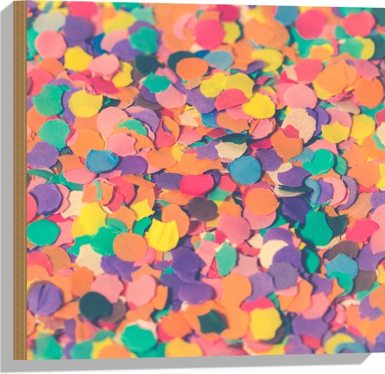 Hout - Confetti - Gekleurd - Vormen - Vrolijk - 50x50 cm - 9 mm dik - Foto op Hout (Met Ophangsysteem)