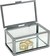 Ringdoosje goud mat van glas, spiegelbodem, ca. 9x6x4cm, metalen pootring, zilver geglazuurde zone
