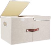 Extra Large Foldable Storage Boxes with Lids and Compartments, Boxes Storage with Lid for Cupboards, Toys, Organiser Boxes for Home and Office Organisation - 1 Piece - Beige