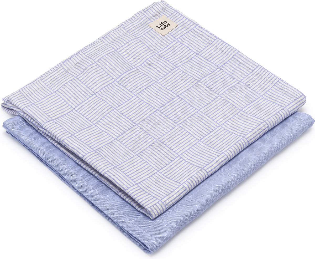 Goedkoopste Lifa baby Hydrofiele Doeken XL - 120x120 cm - Checkered Charm - Organisch Katoen - 2 Stuks