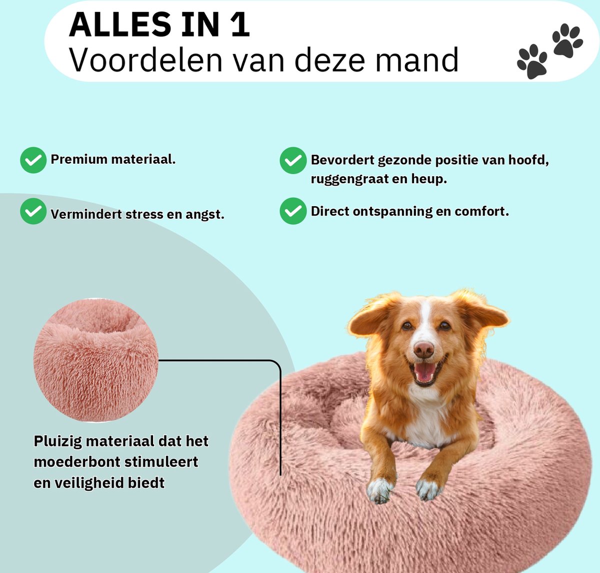 Donut Hondenmand - Kattenmand - Maat S - 50cm (ligvlak van 35cm) - Roze -Fluffy en Wasbaar thumbnail 2