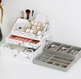 Box make-up marmeren organizer voor cosmetica | roségouden rand | 2 lades | Makkelijk te gebruiken