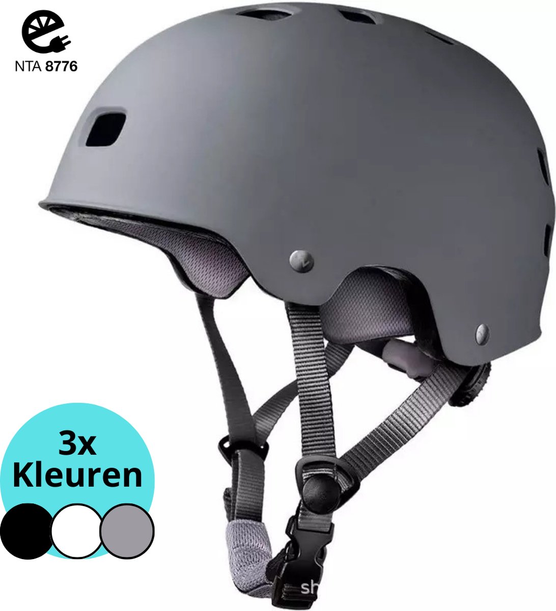 De Juiste Helm Snorscooter helm – NTA 8776 certificaat - Bromfiets helm, snorfiets helm, fietshelm, speed-pedelec helm, blauw kenteken - lichtgewicht en design helm - mannen en vrouwen - Grijs S