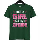 Just a girl who loves anime - Japans cadeau - Unisex t-shirt - grappig anime / manga hobby en verjaardag kado shirt - T-Shirt - Unisex - Bottle Green - Maat 3XL
