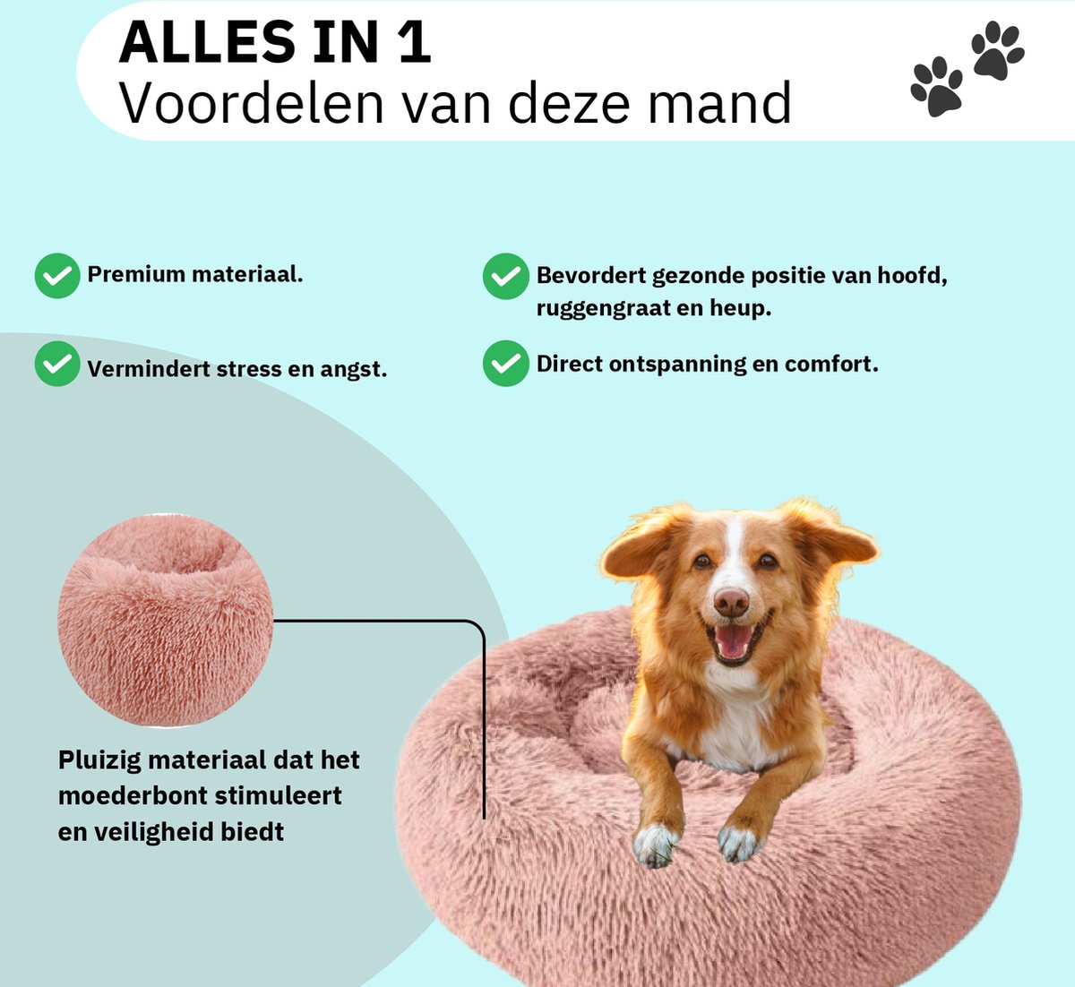 Donut Hondenmand - Kattenmand - Maat M 60cm (ligvlak van 45cm) thumbnail 3
