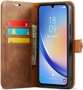 DG Ming Hoesje voor de Samsung Galaxy A34 - Retro Wallet Book Case - Telefoonhoesje Kunstleer met Pasjes - Portemonnee Hoesje met Kaarthouder op achterkant Bruin