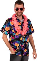 Hawaii shirt/blouse - Verkleedkleding - Heren - Tropische bloemen - zwart 56