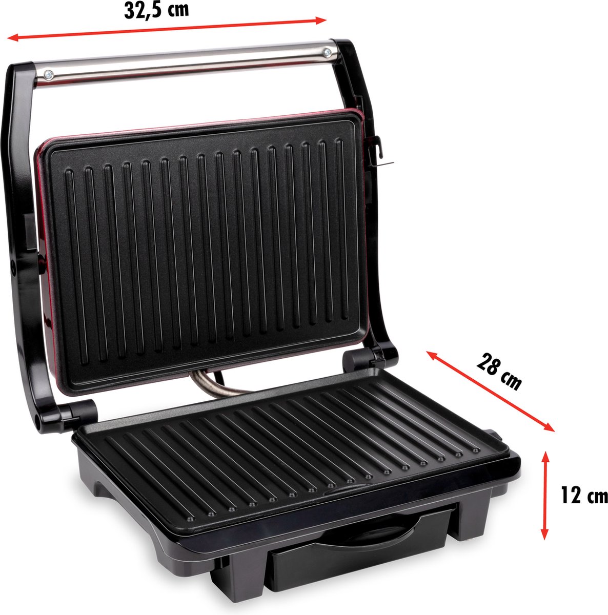 alpina Contact Grill 230V/1000W Tosti Ijzer Panini Grill Groente, Brood en Vlees Anti-Aanbaklaag Lekbak Zwart/Rood thumbnail 5