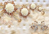 Fotobehang - Vlies Behang - Abstract Ornament met Diamenten en Goud - 368 x 254 cm