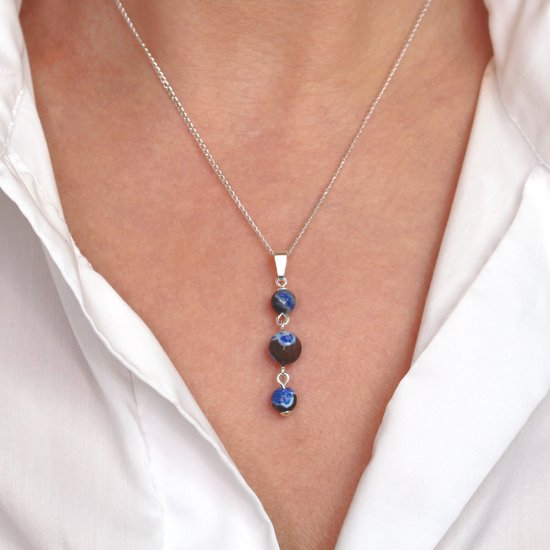 ARLIZI 2236 Collier pendentif perlé agate de feu bleue - argent massif - 46 cm