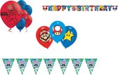 Amscan – Super Mario – Versierpakket – Letterslinger – Vlaggenlijn - Ballonnen – Versiering - Kinderfeest.