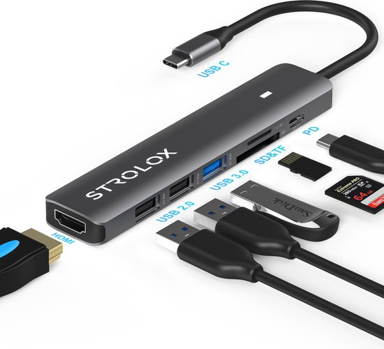 Concentrateur USB-C 7 en 1 Strolox® | HDMI 4K | Chargeur USB-C | Lecteur de  carte... | bol