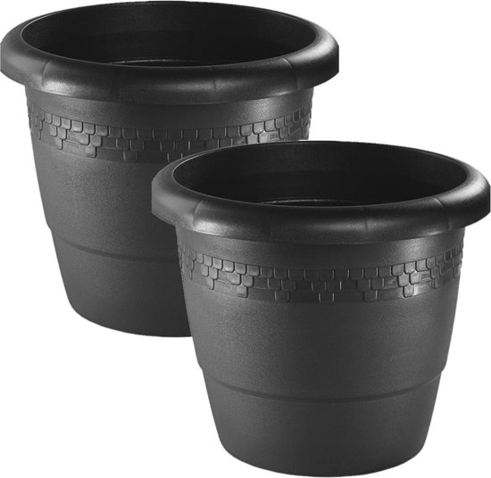 Set de 2x pot rond gris / pot de fleur plastique diamètre 45 cm -  Jardinières/