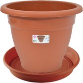 1x stuks bloempot met onder opvangschaal in kleur terra cotta - rond diameter pot 50 cm - Plantenpotten/bakken