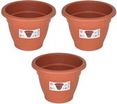 Set van 3x stuks terra cotta kleur ronde plantenpot/bloempot kunststof diameter 14 cm - Plantenbakken/bloembakken voor buiten