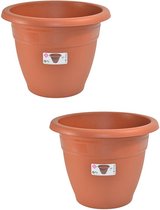 Set van 2x stuks terra cotta kleur ronde plantenpot/bloempot kunststof diameter 45 cm - Plantenbakken/bloembakken voor buiten