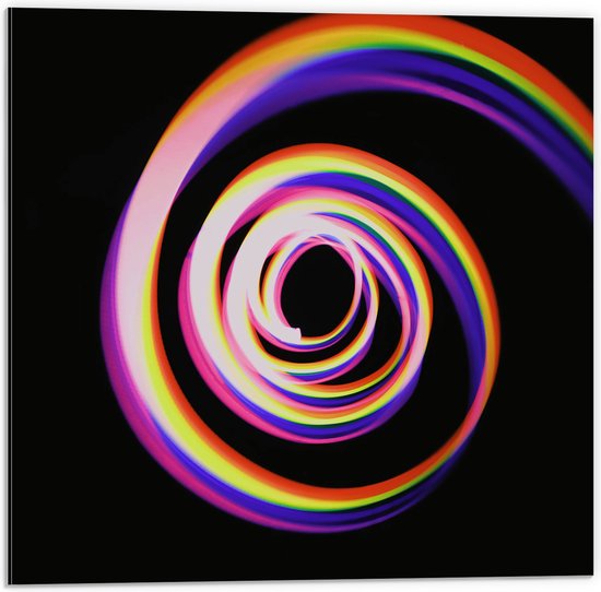 Dibond - Lichtcirkel in Regenboog Kleuren - 50x50 cm Foto op Aluminium (Wanddecoratie van metaal)