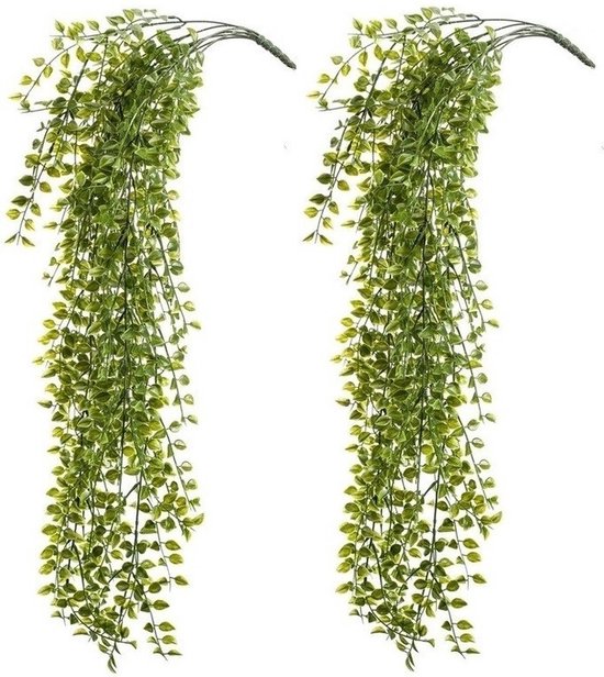 2x Kantoor UV kunstplanten groene ficus hangplant/tak 80 cm - Nepplanten/neptakken - Ficus klimop