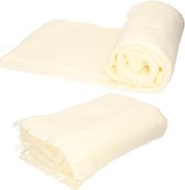 3x Fleece deken/plaid met franjes creme wit 130 x 170 cm - Woonkleed - Fleecedekens
